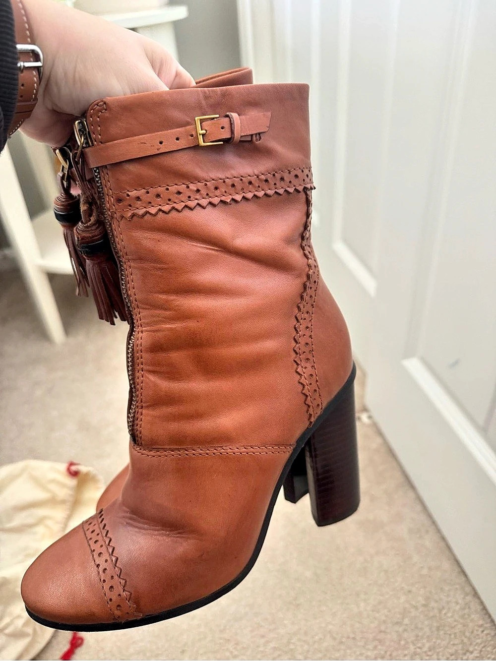 Tory Burch Women's Leather-Look Heeled Boots Brown US 6.5 - Picture 2 of 13